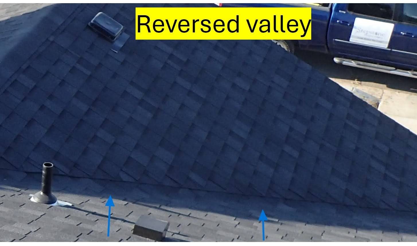 A reversed roof valley found during an inspection